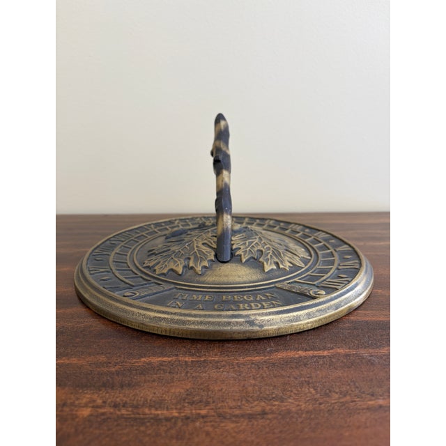 Vintage Iron Faux Bois Garden Sundial With Acorns and Oak Leaves "Time Began in a Garden" For Sale In South Bend - Image 6 of 7