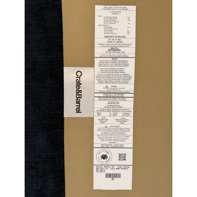 Crate & Barrel Axis Sofa, Midnight Chenille For Sale - Image 11 of 11