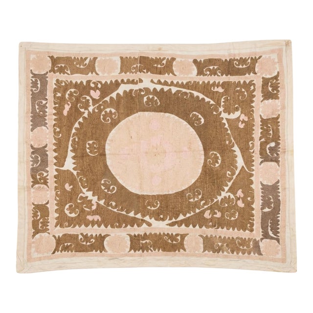 Vintage Hand-Embroidered Terracotta Suzani From Uzbek For Sale