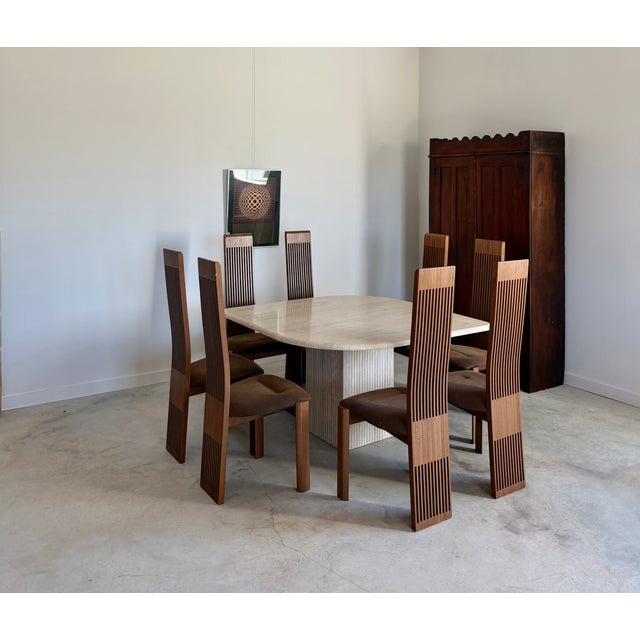 Minimalist Postmodern "Teardrop" Travertine Marble Dining Table Fluted Carved Base (Italy) For Sale - Image 12 of 16