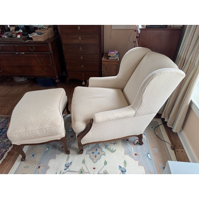 Late 19th Century Late 19th-Century French Louis XV-Style Bergère and Ottoman For Sale - Image 5 of 6