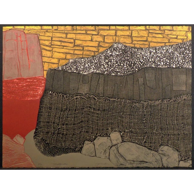 Contemporary 1980s "Temple Stratification" Abstract Landscape Diptych Collagraph by John Ross - a Pair For Sale - Image 3 of 8