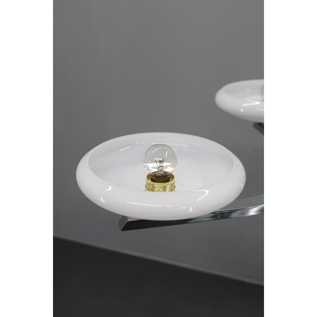 1930s Art Deco Chrome and Walnut Chandelier with Milky Glass Shades, Former Czechoslovakia, 1930s For Sale - Image 5 of 15