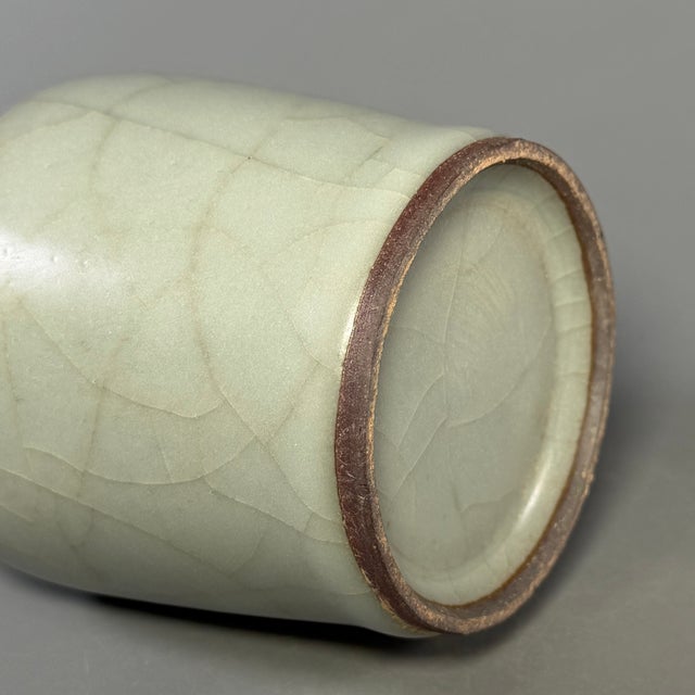 Antique Longquan Celadon Twin Phoenix Ear Vase, Chinese Crackle Glaze Vase For Sale - Image 4 of 5