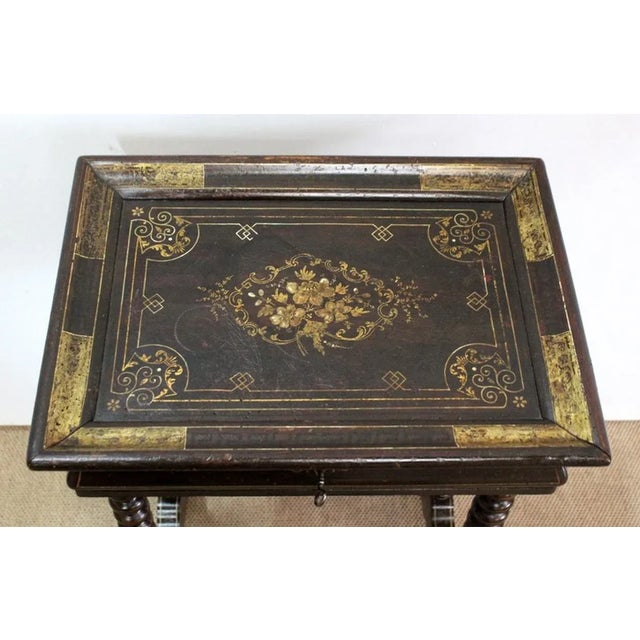 Small Napoleon III Period Lacquered Wooden Work Table, Mid 19th Century For Sale - Image 5 of 18