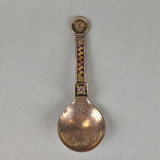 Antique Norwegian Silver and Plique-À-Jour Enamel Spoon by Jacob Tostrup, 1880 For Sale - Image 3 of 9