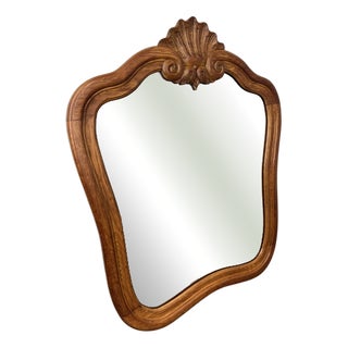 Vintage French Oak Wall Mirror with Ornate Shell Crest For Sale