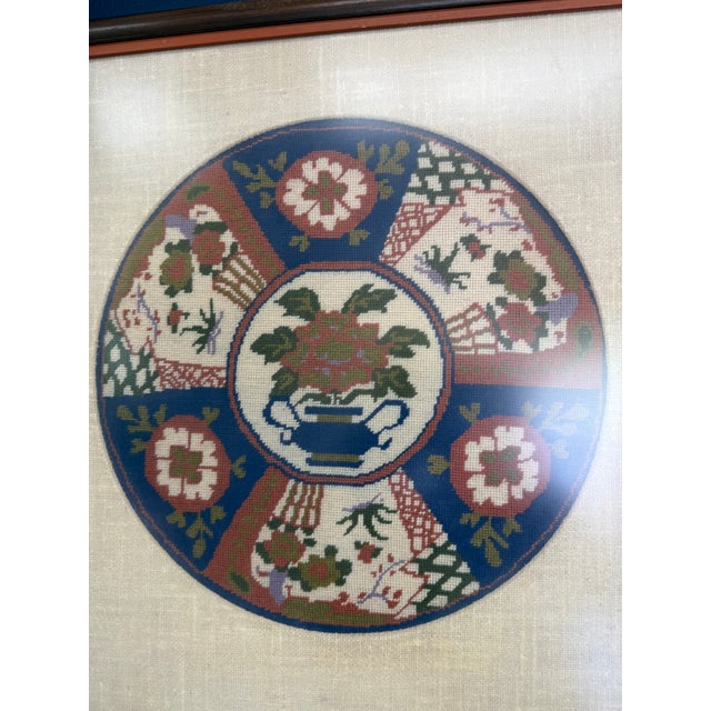 Vintage Needlepoint Art With Japanese Imari Motif, Beautifully Framed For Sale In Orlando - Image 6 of 8