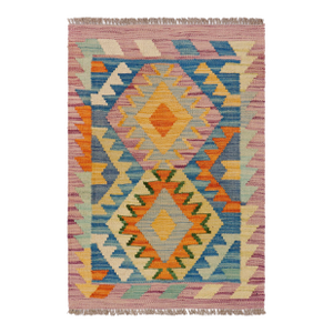 Rustic Turkish Kilim Purple Beige Hand-Woven Wool Rug