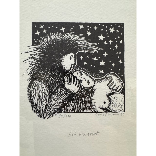 Abstract Irena Martens Signed Limited Edition Woodblock Print Sei Umarmt 84/600 1996 For Sale - Image 3 of 6