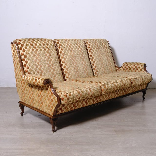 Hollywood Regency Vintage Regency Italian Three-Seater Velvet Sofa, 1950s For Sale - Image 3 of 18