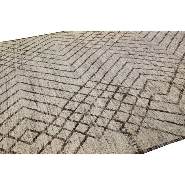 Tribal Light Brown Contemporary Moroccan Style Wool Rug For Sale In New York - Image 6 of 9