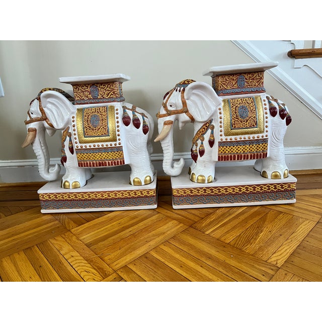 Pair of Vintage Wen Hing Ceramics Taiwanese Elephant Garden Stools / Pedestals For Sale - Image 4 of 10