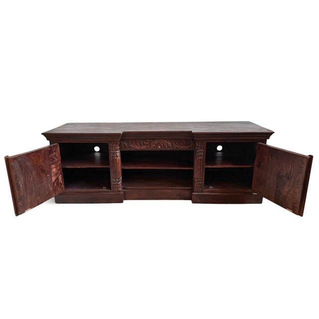 English Vintage Colonial Walnut Stained Media Cabinet For Sale - Image 3 of 12