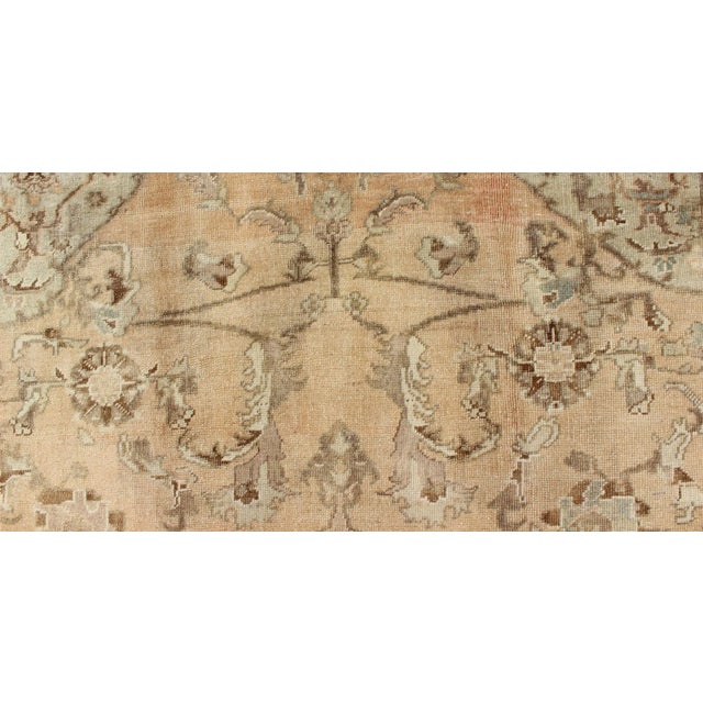 Peach Vintage Turkish Oushak Rug in Faded Apricot, Taupe, and Pale Celadon Tones For Sale - Image 8 of 10