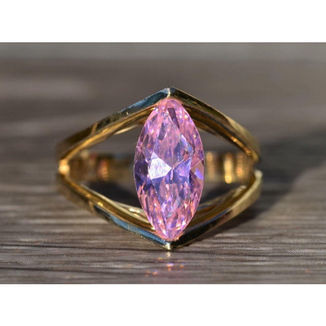 Contemporary The Kilbourn: Ladies Yellow Gold Cocktail Ring set with Pink Cubic Zirconia For Sale - Image 3 of 10