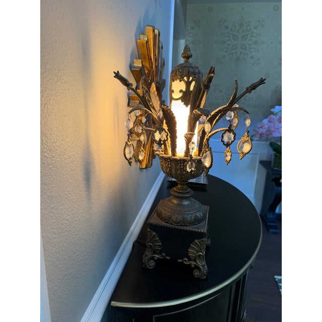 Black Vintage Table Lamps With Crystal Antique Gold For Sale - Image 8 of 17