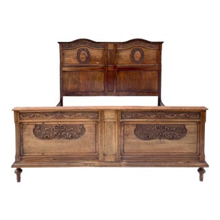 Louis XVI Calif. King Solid Wood Carved Bed, C1890 For Sale