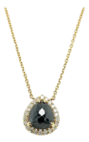 1.91 Carat Black Diamond White Diamond Yellow Gold Chain Necklace