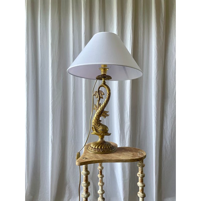 Metal Louis XV Style Gilt Bronze Dolphin Lamp, 1950s For Sale - Image 7 of 15