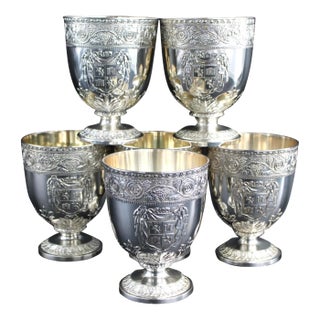 Vintage Corbell & Co. Silver Plated Armorial Large Tea Water Goblets - Set of 6 For Sale