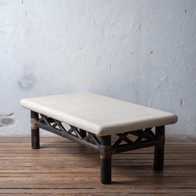 1980s Shou Sugi Ban Bamboo and Stone Coffee Table, 1980s For Sale - Image 5 of 18