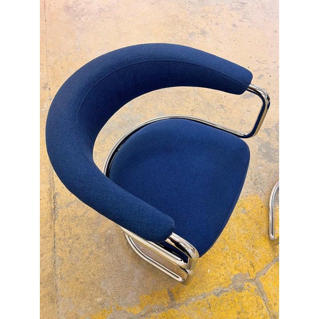 Cantilever Chair in Blue Chrome For Sale - Image 9 of 11