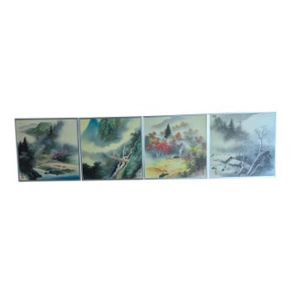 1980s Vintage Japanese Four Seasons Sansui Landscape Prints - Set of 4 For Sale