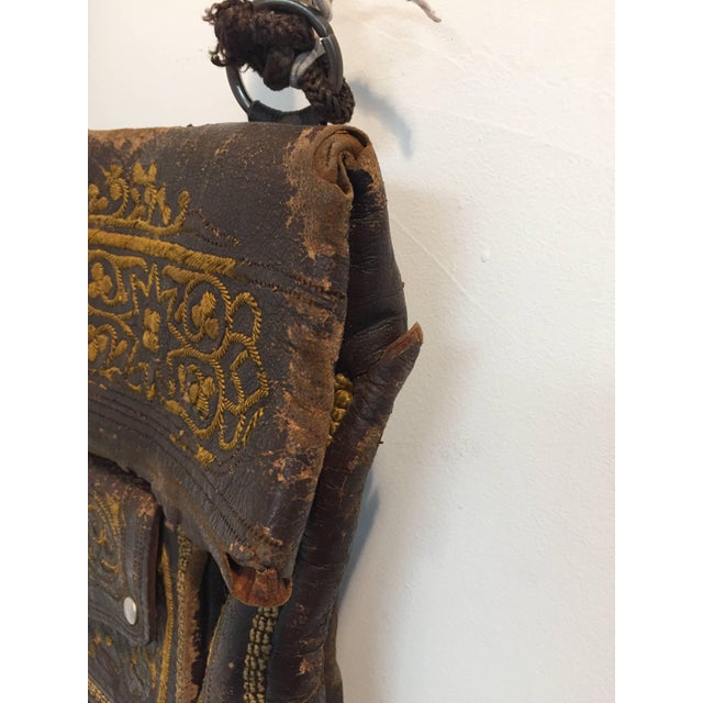 Animal Skin Old Hand Tooled Leather Moroccan Satchel Bag For Sale - Image 7 of 10