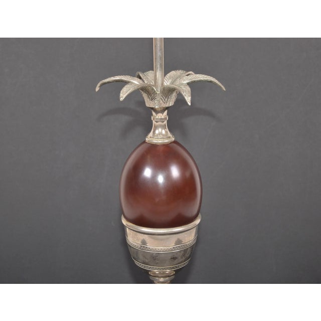 Art Deco Maison Charles French Art Deco Red Acorn Nickel Plated Table Lamp & Shade 1950s For Sale - Image 3 of 12