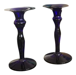Late 20th Century Original Bristol Blue Glass Candlesticks in Box - a Pair
