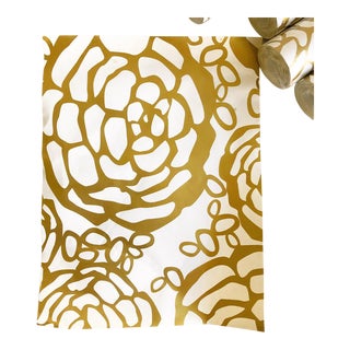 28 Single Rolls of Gold Metallic & White “petal Pusher” Wallpaper Brand New For Sale