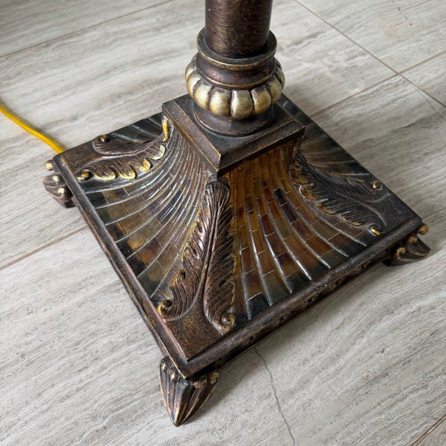 1980s Hollywood Regency Berman Gilded Floor Lamp With Amber Mosaic Glass Urn For Sale In Jacksonville, FL - Image 6 of 11