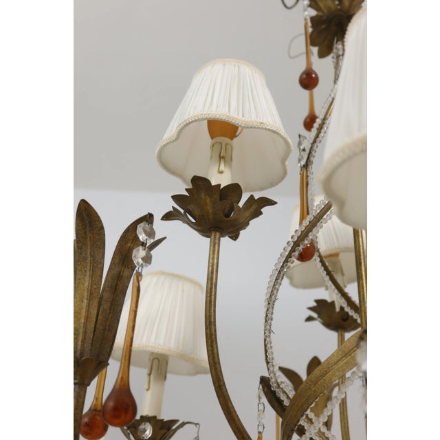6 Light Chandelier W. Tear Drop Glass Prisms For Sale - Image 10 of 11