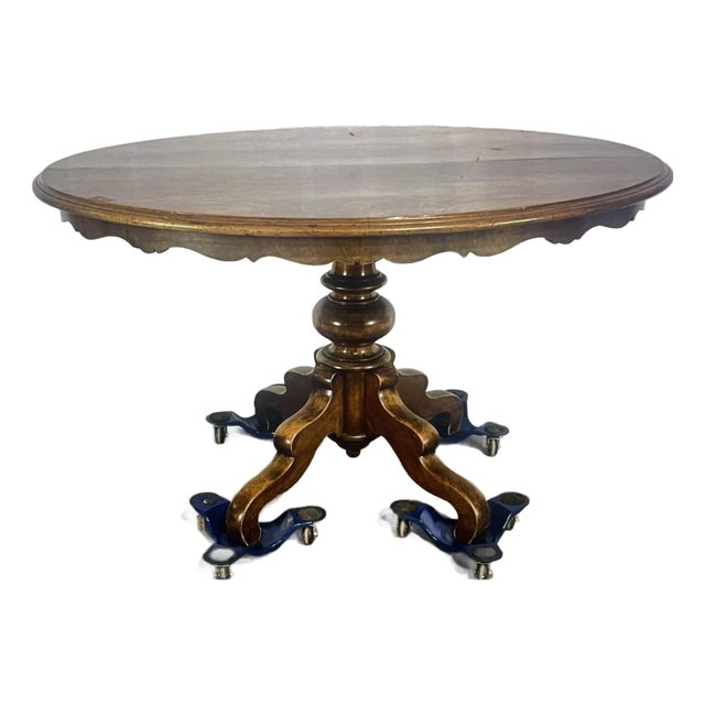 1880's Antique Figured Walnut Pedestal Table For Sale