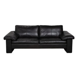 Black Leather Conseta Two-Seater Sofa from COR For Sale