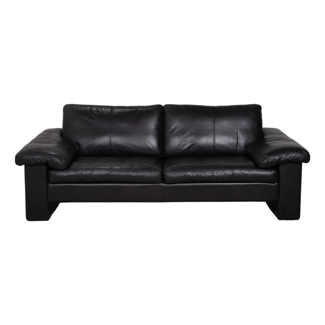 Black Leather Conseta Two-Seater Sofa from COR For Sale