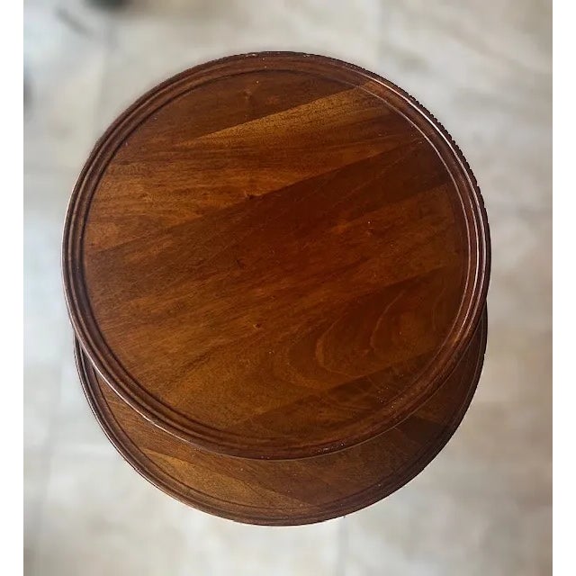 1950s Vintage Solid Mahogany Two-Tier Dumbwaiter Accent Table With Brass Claw Feet, Walnut Finish For Sale - Image 5 of 7
