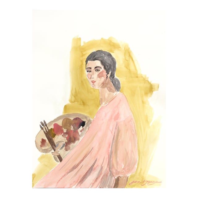 Here I Am - Original Figurative Portrait Watercolor Painting on Paper by Ama Liyanage For Sale
