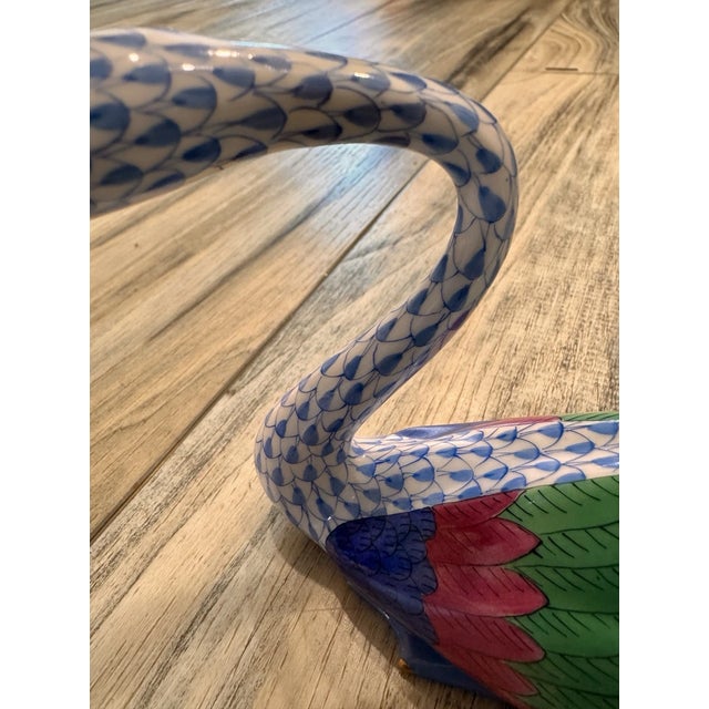 1990s Vintage MCM Herend Swan Blue Fishnet Bird Figurine For Sale - Image 5 of 7