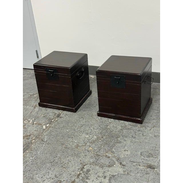 Pottery Barn Emmett Zen Brown Trunk Side Tables, Pair For Sale - Image 10 of 12