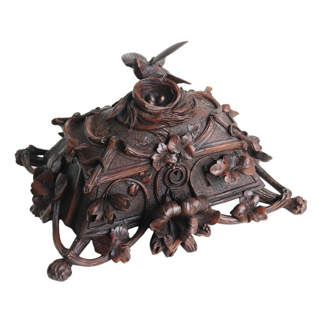 19th Century Swiss Black Forest Jewelry Box in Openly Carved Walnut, 1880 For Sale