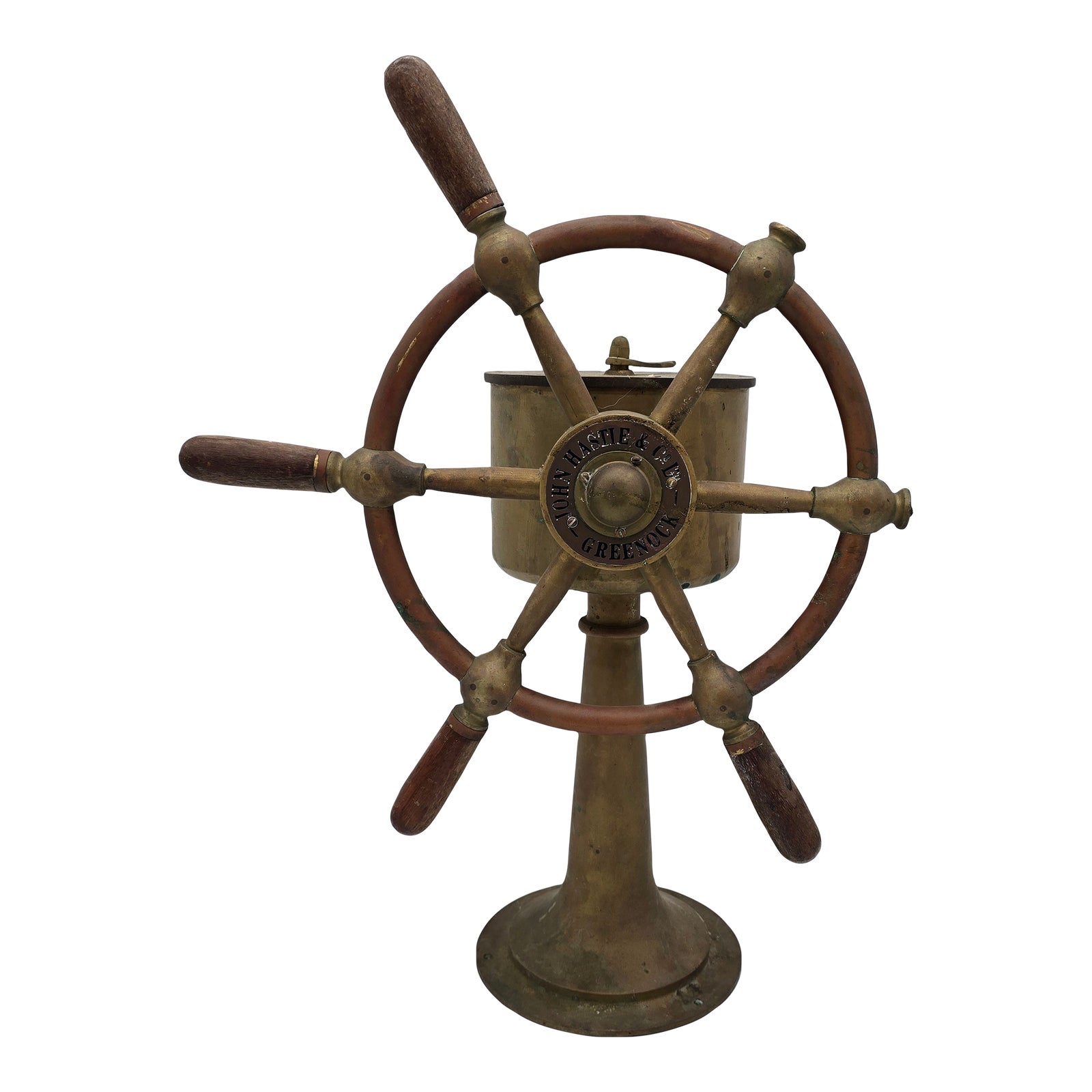 John Hastie&Co. 舵輪 真鍮　木製 アンティーク 直径約73cm Antique John Hastie & Co. Greenock Scotland Brass Ship Wheel Helm