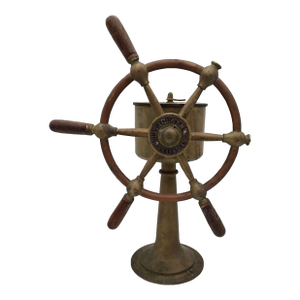 Antique John Hastie & Co. Greenock Scotland Brass Ship Wheel Helm Compass Pedestal