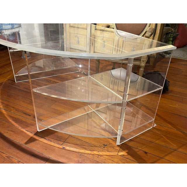1970s 1970s Monumental Lucite Demilune Desk For Sale - Image 5 of 11