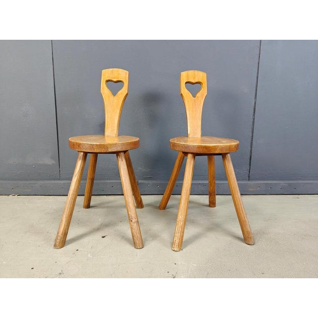 Wood Vintage Brutalist Heart-Shaped Side Chairs, 1960s, Set of 2 For Sale - Image 7 of 9