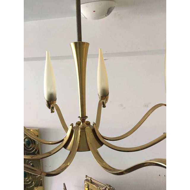 Stilnovo Stilnovo Eight-Arm Brass and Glass Chandelier For Sale - Image 4 of 7