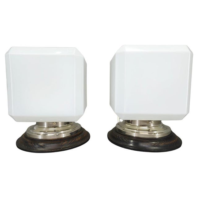 Art Deco Nickel Wall Lights with Milky Glass Shades, 1930s, Set of 2 For Sale - Image 11 of 11