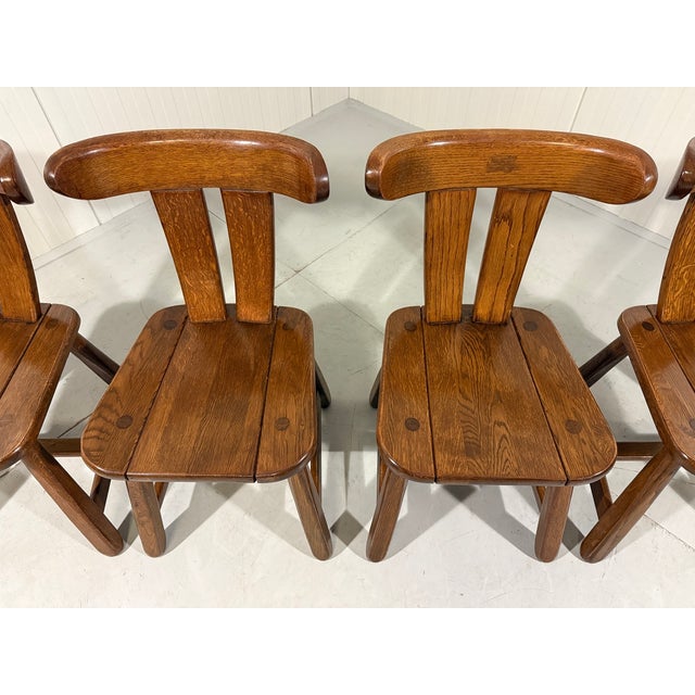 Brutalist Oak Dining Chairs, 1970s, Set of 4 For Sale - Image 4 of 16