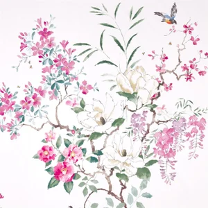 Sanderson Magnolia & Blossom Fabric in Coral/Silver